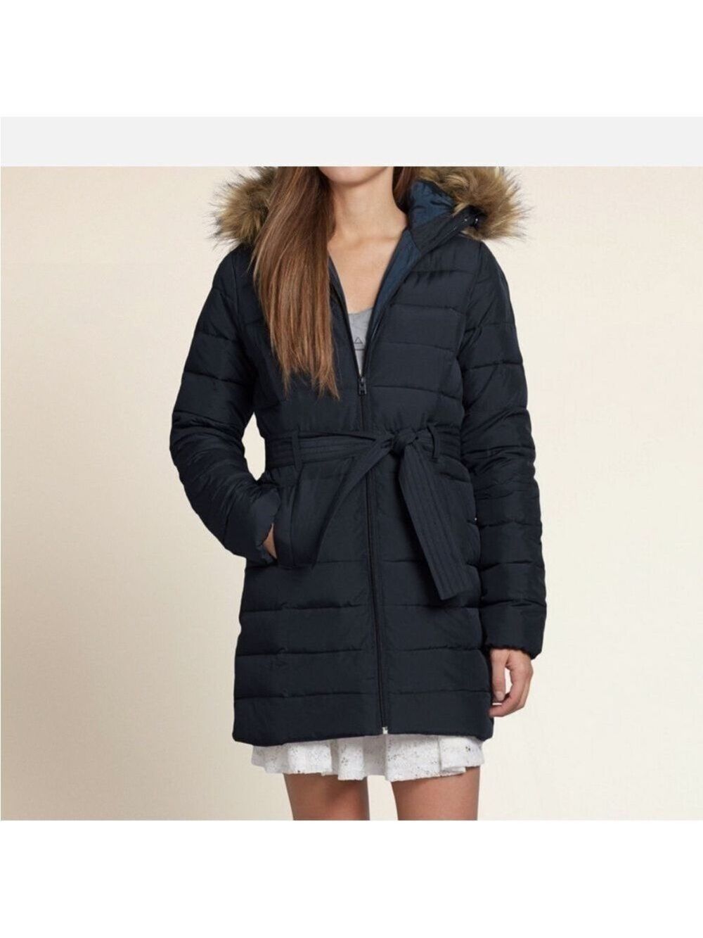 Hollister puffer Coat with Fur Hood - ladies size xs